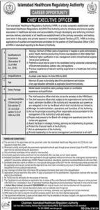 Vacant posts, including chief executive officer (CEO), are announced in Islamabad Healthcare Regulatory Authority (IHRA) Islamabad, Islamaba