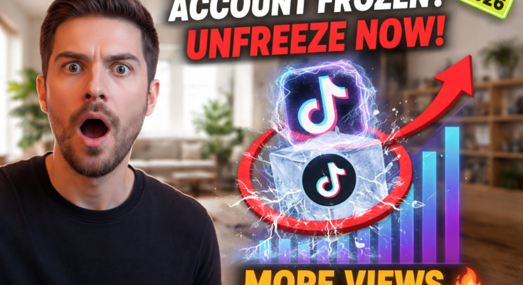 How to unfreeze TikTok account and get more views in 2026 – frozen TikTok logo breaking ice with growth graph