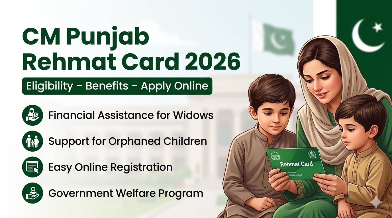 CM Punjab Rehmat Card 2026 apply online guide image highlighting eligibility, benefits, and government welfare support,Pakkalljob.com